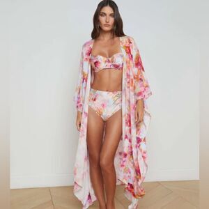 L'AGENCE Kara Kimono coverup in multi soft cloud floral